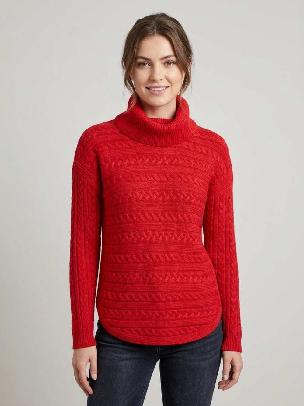 Vintage Ralph Lauren Red Cable-Knit Turtleneck Sweater - Women Large